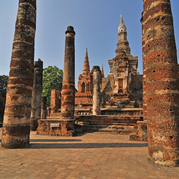 The Wat Mahathat temple in Sukhothai near Phitsanulok in Thailand.